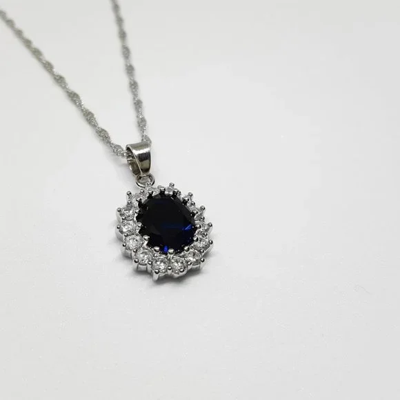 Fifth Avenue Vintage British Princess Wedding Blue Sapphire Pendant Necklace - Picture 12 of 12
